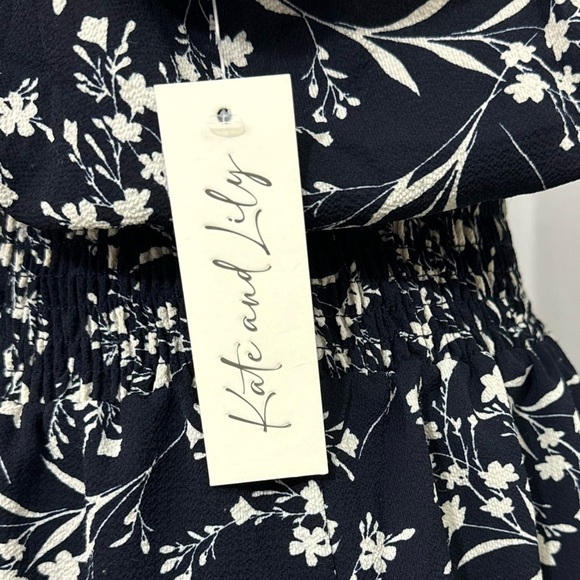 New KATE & LILY Navy Floral Ruffle Dress Women’s Sz 1X Short Sleeve Button Front - Picture 6 of 12